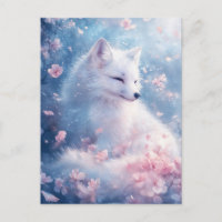 Peaceful White Fox in Cherry Blossom Garden