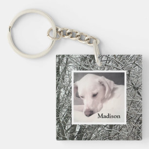 Peaceful White Puppy Dog Snowy Day Christmas Keych Key Ring