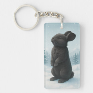 Peaceful Winter Bunny Key Ring