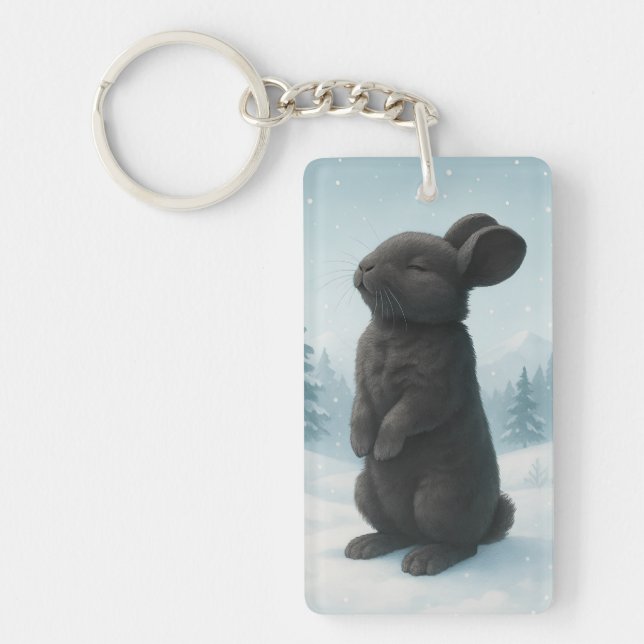 Peaceful Winter Bunny Key Ring (Front)