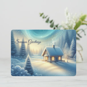 Peaceful Winter Cabin Seasons Greetings Flat Card