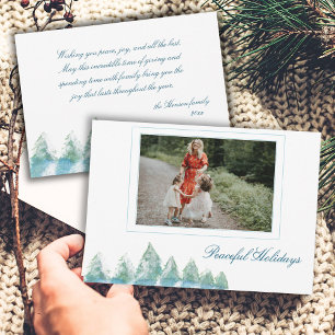 Peaceful Winter Forest Watercolor Christmas Photo Holiday Card