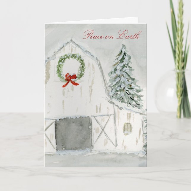 Peaceful Winter Holiday Barn Card (Front)