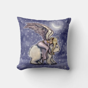 Peaceful Winter Night Angel and Polar Bear Art Cushion