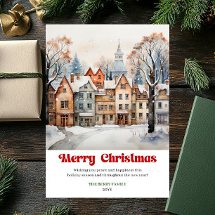 Peaceful winter scene card rustic bold holiday 