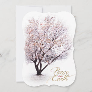 Peaceful Winter Tree in Snow with Peace on Earth Holiday Card