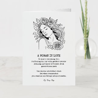Peaceful woman, black and white rose foil greeting card