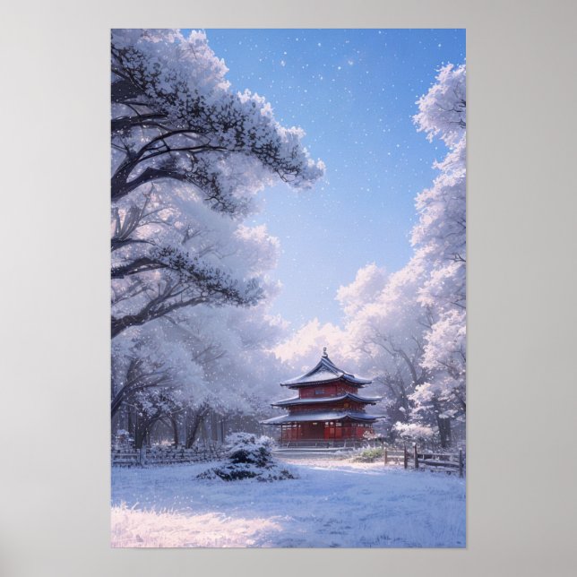 Peaceful Wooden Temple in Countryside Poster (Front)