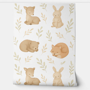 Peaceful Woodland Friends Nursery Wallpaper Neutra