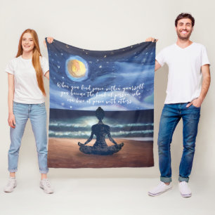Peaceful Yoga Meditation Moonlight Sky Ocean Quote Fleece Blanket