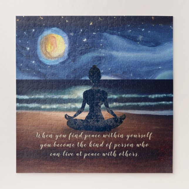 Peaceful Yoga Meditation Moonlight Sky Ocean Quote Jigsaw Puzzle (Vertical)
