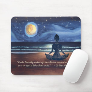 Peaceful Yoga Meditation Moonlight Sky Ocean Quote Mouse Pad