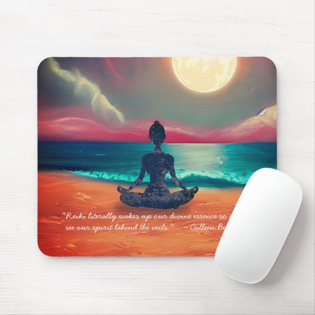 Peaceful Yoga Meditation Moonlight Sky Ocean Quote Mouse Pad (With Mouse)