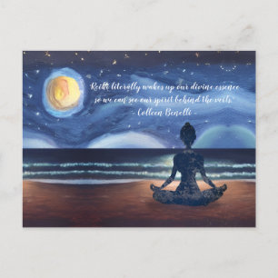 Peaceful Yoga Meditation Moonlight Sky Ocean Quote Postcard
