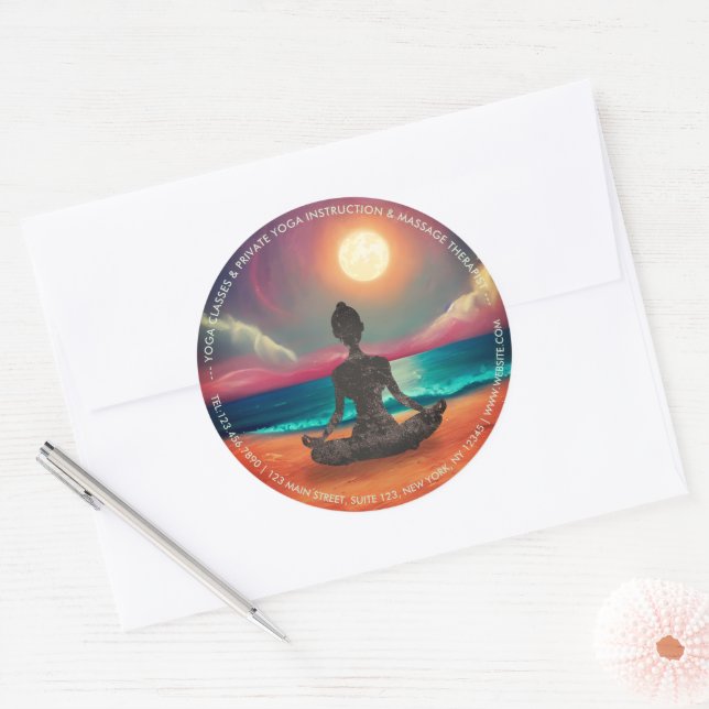 Peaceful Yoga Meditation Moonlight Sky Sea Address Classic Round Sticker (Envelope)