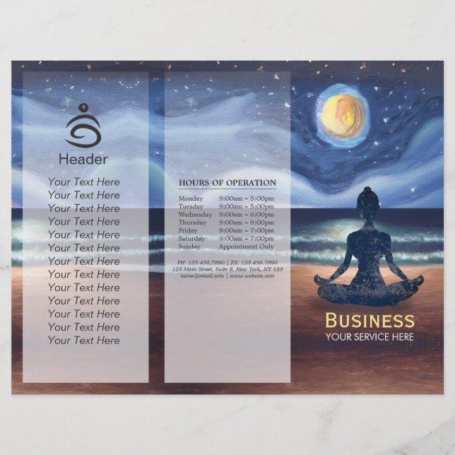 Peaceful Yoga Meditation Moonlight Sky Sea TriFold (Front)