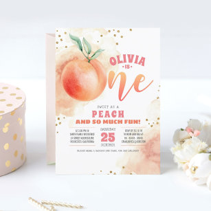Peach 1st Birthday Invitations