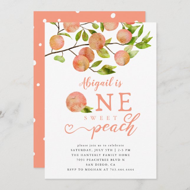 Peach 1st Birthday Party Invitation (Front/Back)