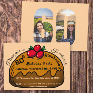 Peach 60th Birthday Party Chocolate Donut Dessert  Invitation