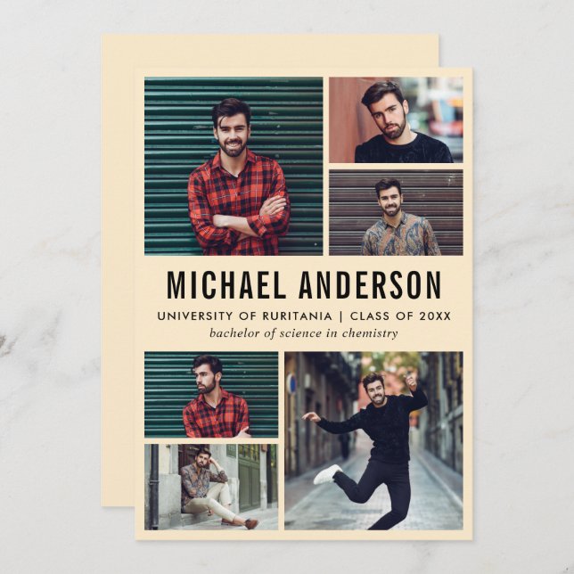 Peach | 6 Photo Chalkboard Graduation Party Invitation (Front/Back)