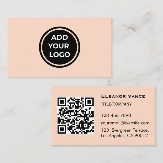 Peach Add Your Logo Business Card with QR Code (Front/Back)