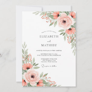 Peach Airy Botanical Spring Wedding Invitation