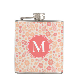 Peach Airy Wildflower Meadow Pattern Hip Flask