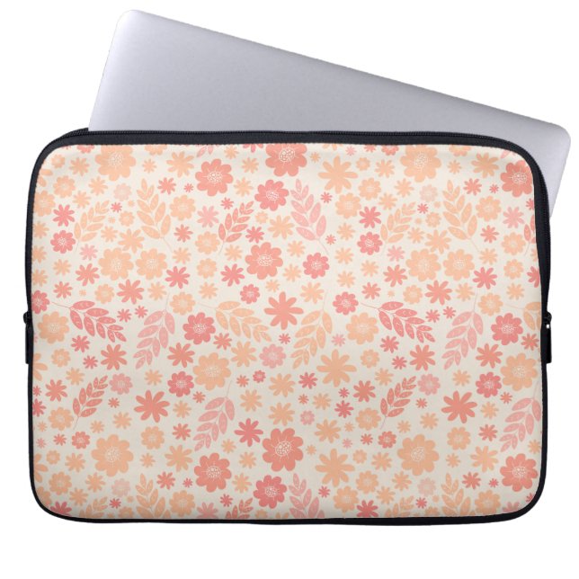 Peach Airy Wildflower Meadow Pattern Laptop Sleeve (Front)