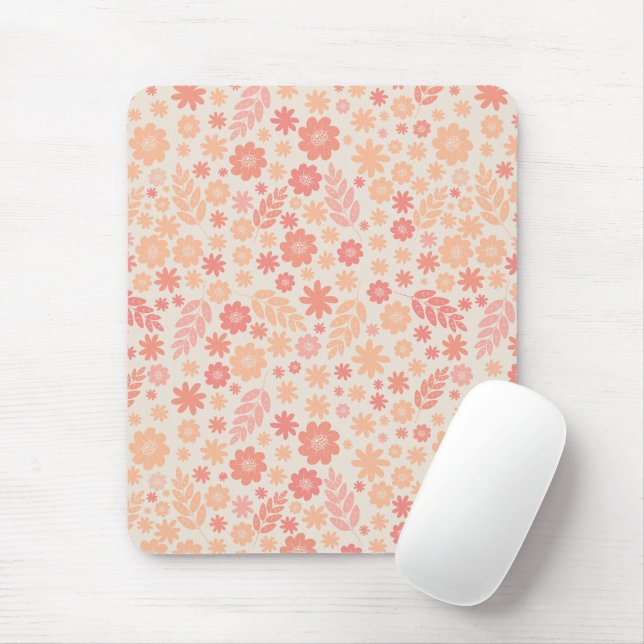 Peach Airy Wildflower Meadow Pattern Mouse Pad (With Mouse)