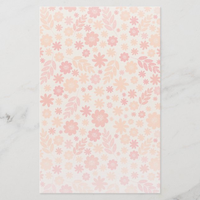 Peach Airy Wildflower Meadow Pattern Stationery (Front)