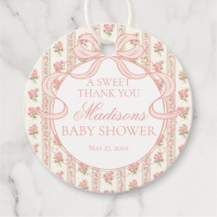 Peach and Beige Fancy Floral Baby Shower Circle Favour Tags