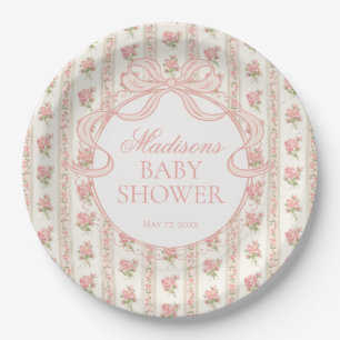 Peach and Beige Fancy Floral Baby Shower Paper Plate