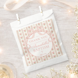 Peach and Beige Fancy Floral Baptism Dessert Favour Bag