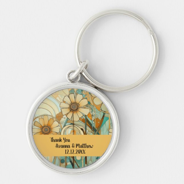 Peach and Beige Floral Abstract Key Ring (Front)