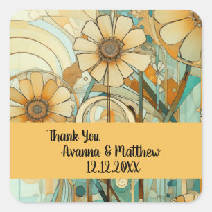 Peach and Beige Floral Abstract Square Sticker