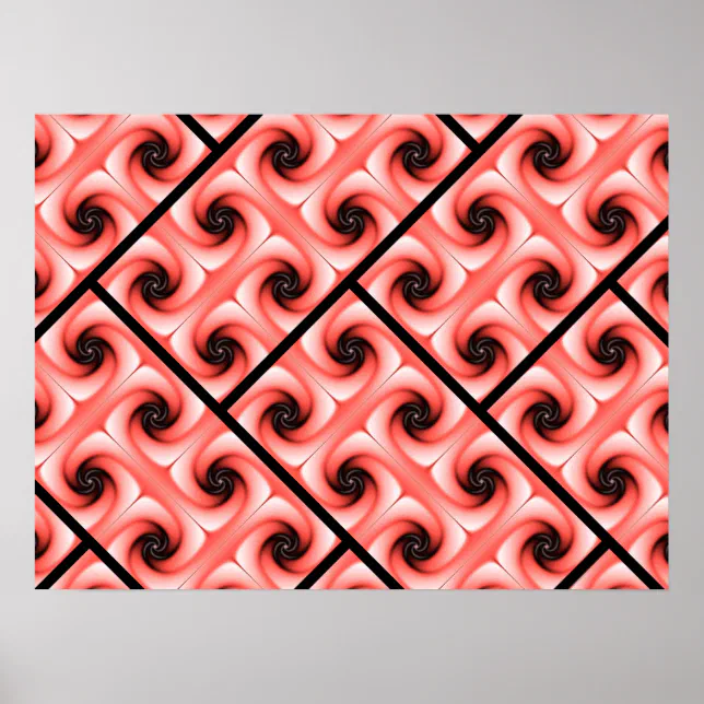 Simple Volute Pattern Peach and Black Volute Pattern Poster | Zazzle