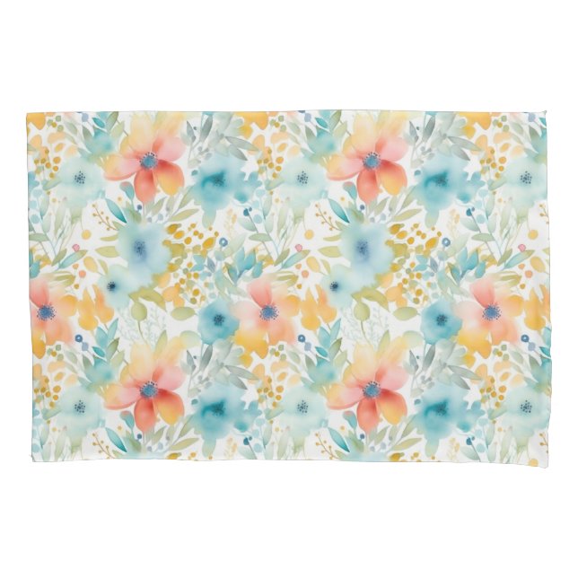 Peach and Blue Abstract Flowers Pillowcase (Front)