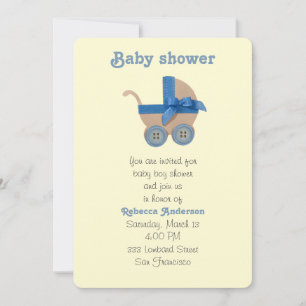 Peach and blue baby carriage invitation