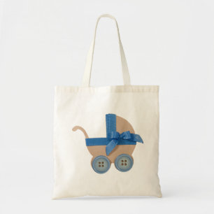Peach and blue baby carriage tote bag