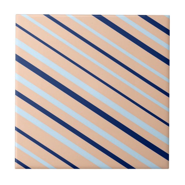 Peach and Blue Diagonal Striped Ceramic Tile (Front)