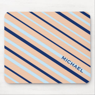 Peach and Blue Diagonal Striped Personalised Mouse Pad