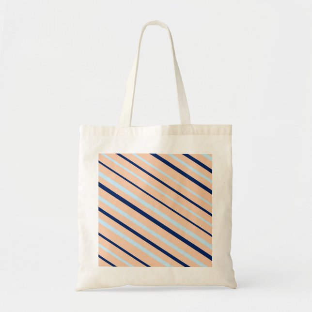 Peach and Blue Diagonal Striped Tote Bag (Front)