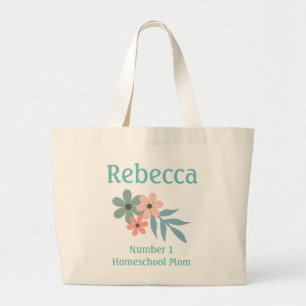 Peach and Blue Flower Number 1 Homeschool Mum Large Tote Bag