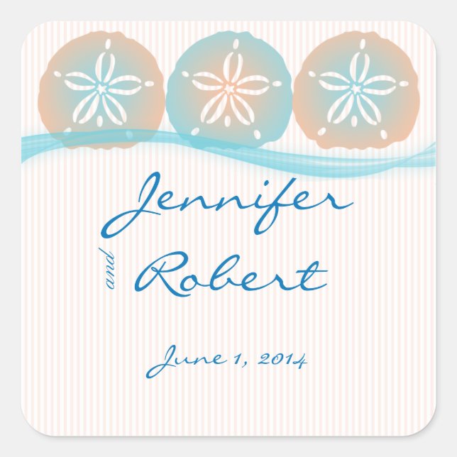 Peach and Blue Sand Dollars Envelope Seal (Front)