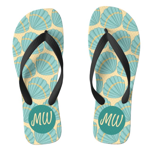 Peach and Blue Sea Shell Pattern Thongs (Footbed)