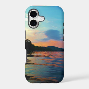 Peach and Blue Sunset on mountain Lake