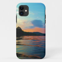 Peach and Blue Sunset on mountain Lake