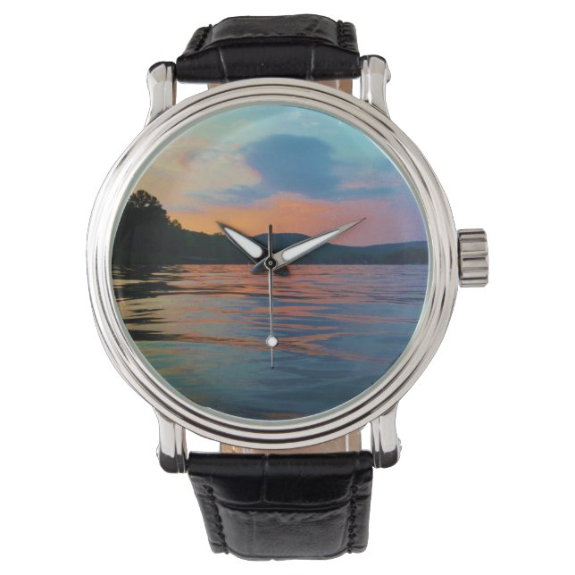 Peach and Blue Sunset on mountain Lake Watch (Front)
