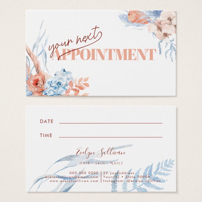 Peach and blue tropical appointment card (Front & Back)