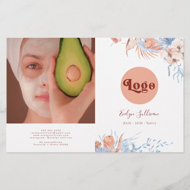 Peach and blue tropical bifold brochure (Front)